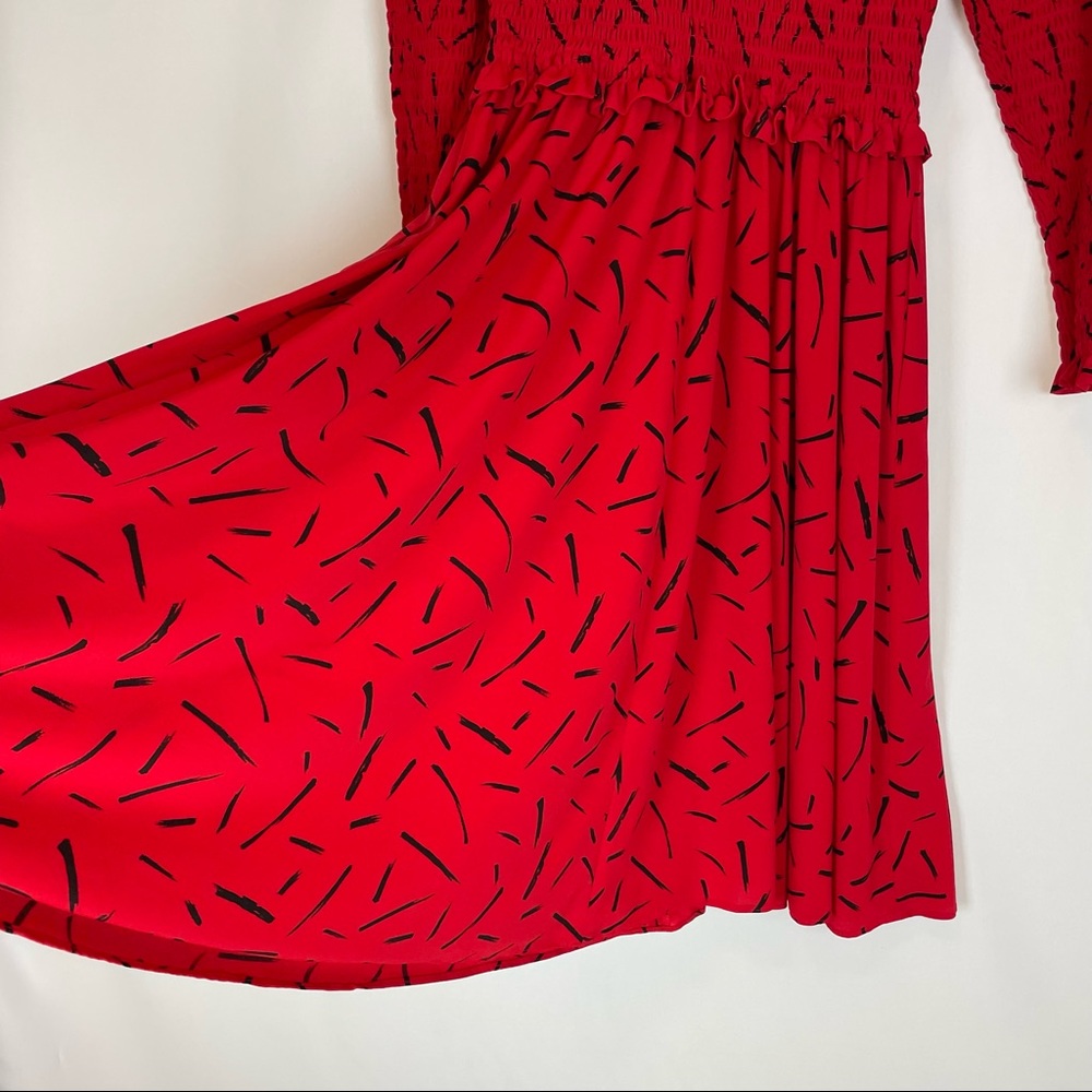 Vintage Ruched Dress Abstract Pattern Ruffled Waist Long Sleeves 90s Mom Style - Picture 6 of 6